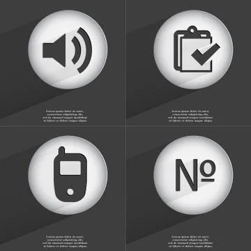 Sound, Task completed, Mobile phone, Number icon sign. Set of buttons with a fla Stock Illustration