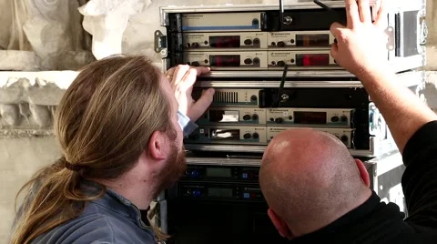 Sound Technicians Set Up Microphone Recievers Stock-Footage 46258709