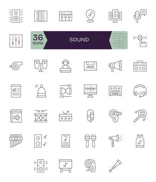 Sound Vector Icon Toolkit featuring 40 Editable High Resolution Thin Line e.. Stock Illustration