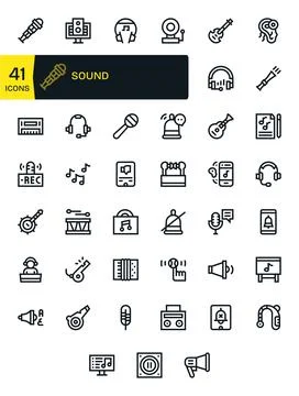 Sound Vector Icon Toolkit featuring 41 Pixel Aligned 64x64 Bold Line elements Stock Illustration
