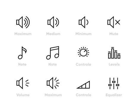 Sound, Volume, Controls Equaliser, Note, Levels Editable line icons 스톡 일러스트