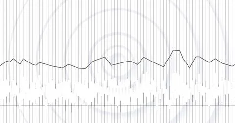 Sound wave and frequency lines image over concentric circles background Stock Illustration