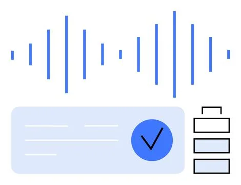 Sound wave, checklist with check mark, and three-tiered organizational stru.. Stock Illustration
