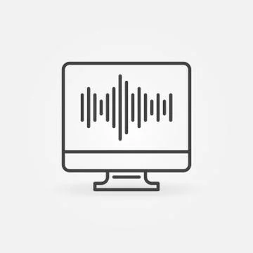 Sound wave on Computer Screen outline vector icon Stock Illustration