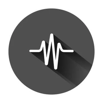 Sound wave icon in flat style. Heart beat vector illustration on black round  Stock Illustration