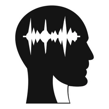 Sound wave icon in human head icon, simple style Stock Illustration