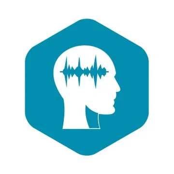 Sound wave icon in human head icon, simple style Stock Illustration