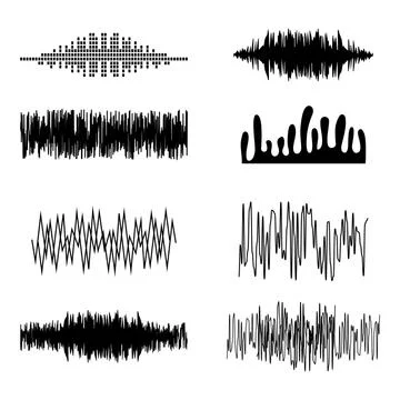 Sound wave icon set. Compare audio and stereo, tune. Black and white vector i Stock Illustration
