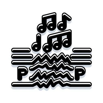 Sound wave with musical notes and pop letters Stock Illustration