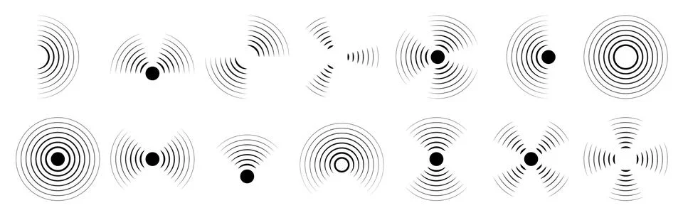 Sound wave. Radar effect icon. Line target signal or concentric circular patt イラスト素材