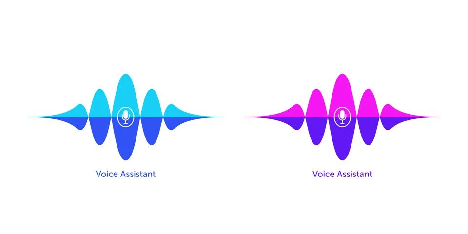Sound wave shape with microphone for virtual voice assistant. Abstract audio  Ilustración de archivo