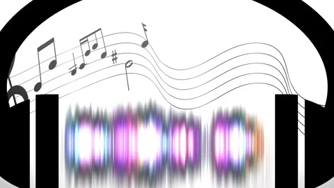 Sound waves and musical notes flowing between them Stock Footage 283163555