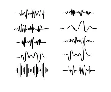 Sound waves. Doodle audio frequency, radio signal, voice line waveform, volume Stock Illustration