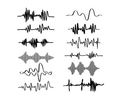 Sound waves. Doodle audio frequency, radio signal, voice line waveform, volume Stock Illustration