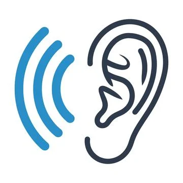 Sound Waves Emanating from an Ear Icon Keywords: ear, hearing, sound, audio.. Stock Illustration