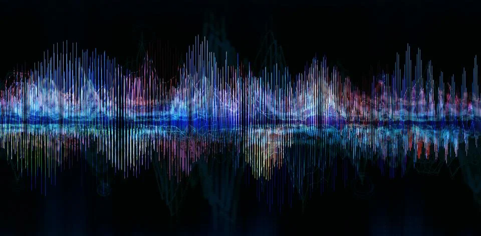 Sound waves of the equalizer isolated on black background. Illustrazione stock