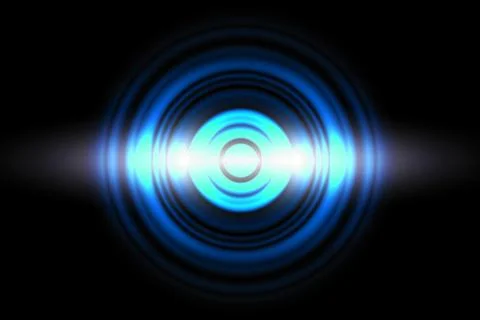 Sound waves oscillating blue light with circle spin, abstract background Stock Illustration