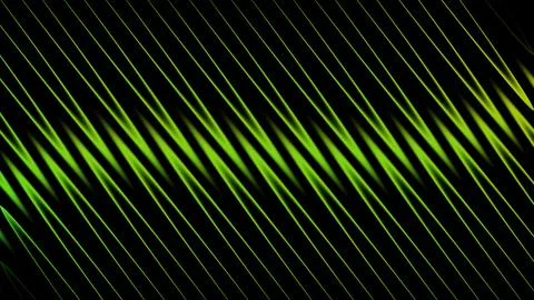 Sound waves represented in green with diagonal lines moving across a black .. Stock Illustration