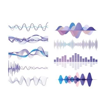 Sound waves set, audio digital equalizer technology, musical pulse vector Stock Illustration