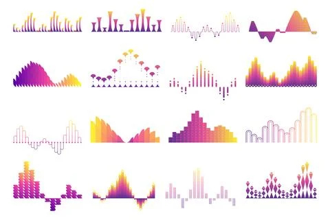 Sound waves set, audio digital equalizer technology. Voice line waveform, volume Stock Illustration