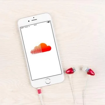 Soundcloud application on an iphone 6 plus display Stock Photos