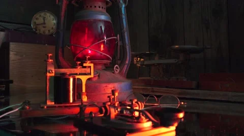 Sounder relaying message in code, TELEGRAPH OFFICE RED LANTERN Stock Footage 62600466