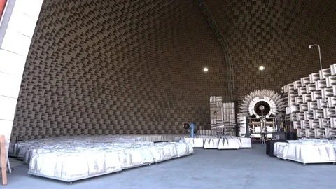 Soundproof crates kept inside the dome Stock Footage 93577782