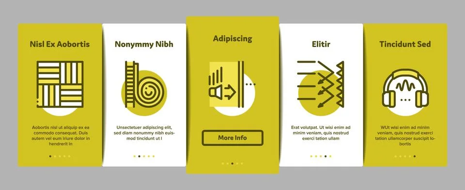 Soundproofing Building Material Onboarding Elements Icons Set Vector Stock Illustration