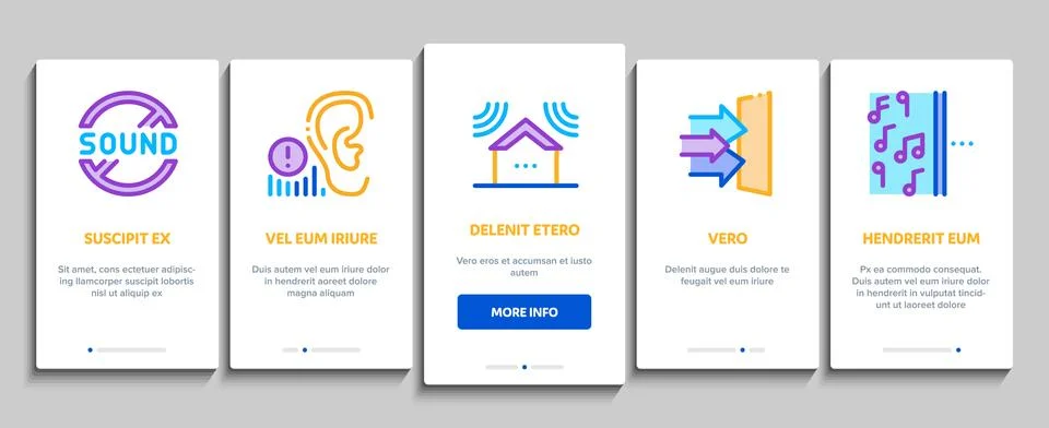 Soundproofing Building Material Onboarding Elements Icons Set Vector Illustrazione stock