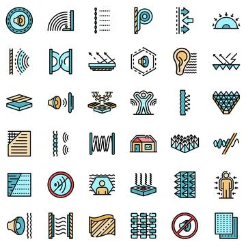 Soundproofing icons set vector flat Stock Illustration