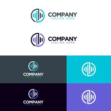 Soundwave Bar Chart Circle Logo in Blue and Teal with Multiple Color Variations Illustrazione stock