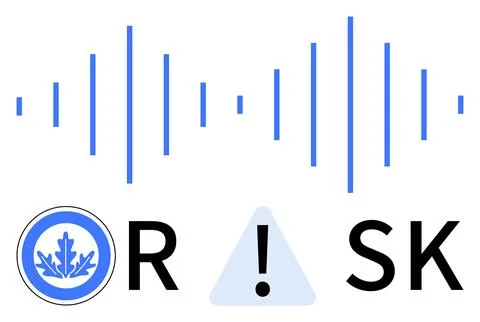 Soundwave pattern above text ORISK with leaf symbol inside a circle, and excl Illustrazione stock