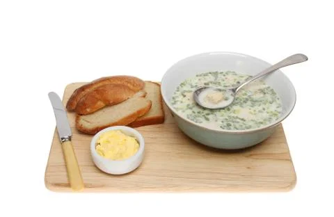 Soup and bread Stock Photos