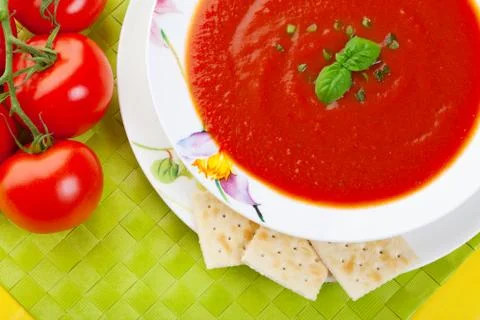 Soup and crackers Stock Photos