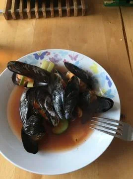 Soup and shells for dinner Stock Photos