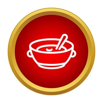 Soup bowl with spoon inside red icon Stock Illustration