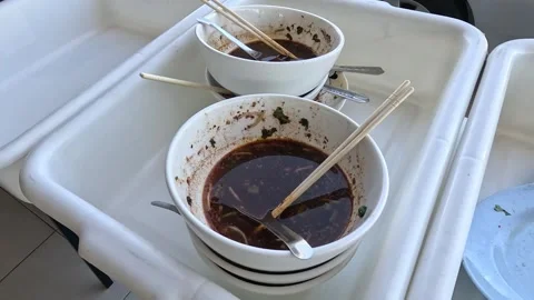Soup Bowls on a Tray Sequence Stock Footage 292199844