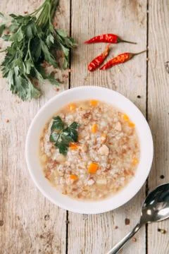 Soup with buckwheat Stock Photos