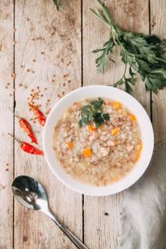 Soup with buckwheat Stock Photos