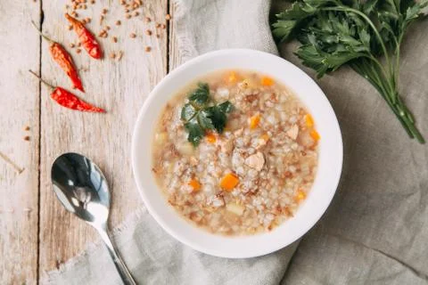 Soup with buckwheat Foto stock