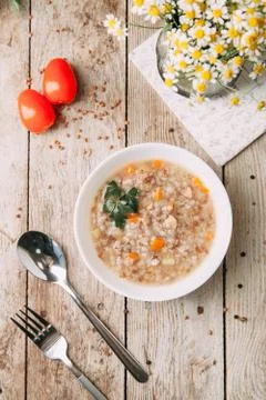 Soup with buckwheat Stock Photos