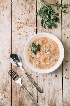 Soup with buckwheat Foto stock