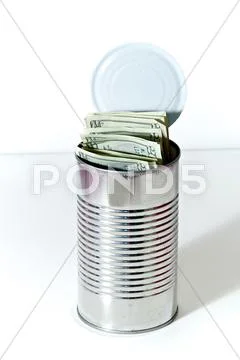 Soup can full of money Stock Photos