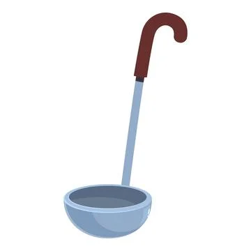 Soup ladle with brown handle serving hot meal Illustration