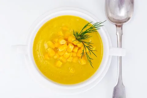 Soup of Mashed Potato with Corn Stock Photos