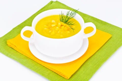 Soup of Mashed Potato with Corn Stock Photos