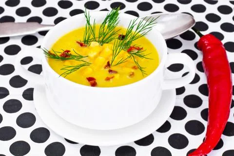 Soup of Mashed Potato with Corn Foto stock