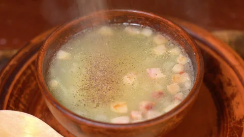 The soup with meat  in a plate. Stock Footage 254273258