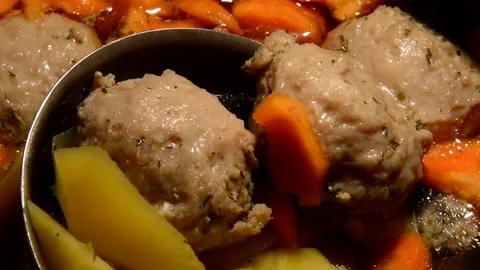 Soup with meatballs and dill Stock Footage 328580731