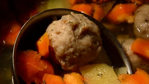 Soup with meatballs and dill Stock Footage 328580786